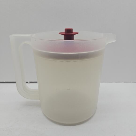 Tupperware Other - Tupperware Short Pitcher 1.5 Quart 1575-8 w/Push Button Lid Clear/Red Retro